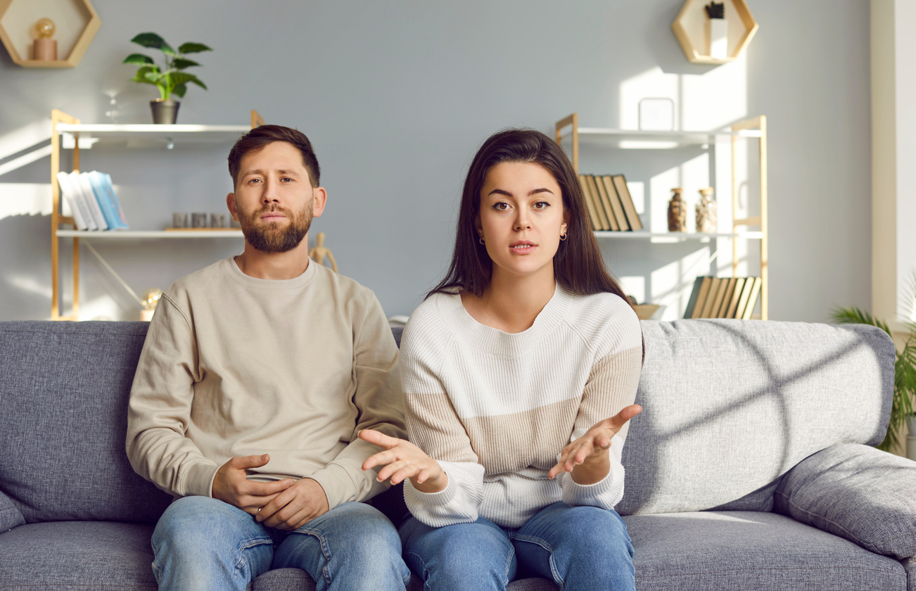 Family Couple Discussing Relationship Problems and Misunderstandings in Online Therapy